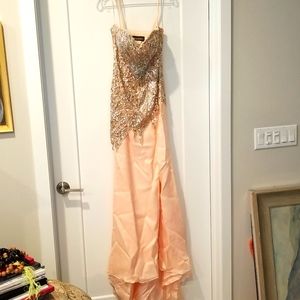 Nina Canacci Peach Sequined Satin Gown Size 4